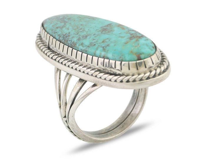 Navajo Ring 925 Silver Spiderweb Turquoise Artist Signed MH C.80's