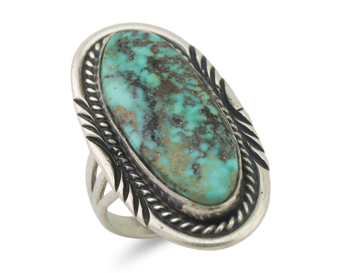 Navajo Ring 925 Silver Spiderweb Turquoise Artist Signed USA C.80's