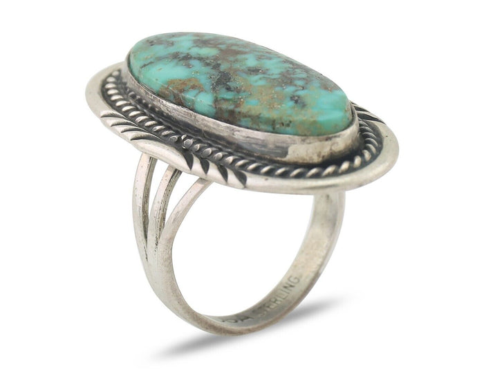 Navajo Ring 925 Silver Spiderweb Turquoise Artist Signed USA C.80's