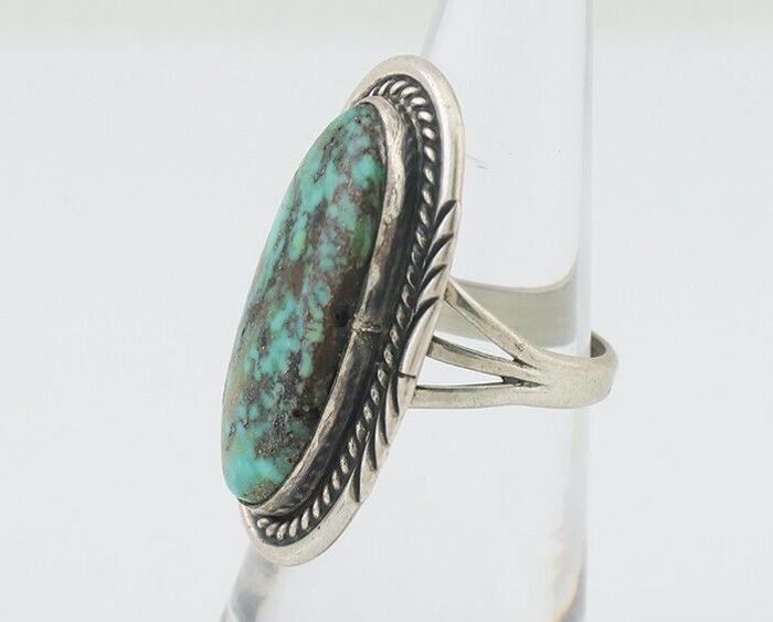 Navajo Ring 925 Silver Spiderweb Turquoise Artist Signed USA C.80's