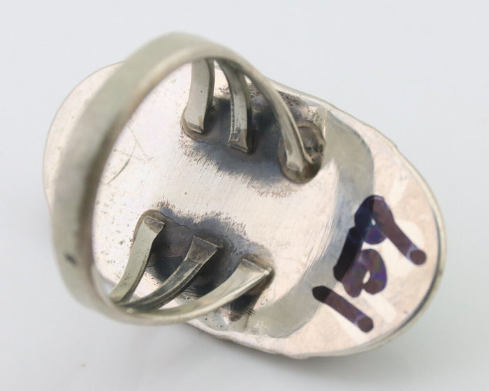 Navajo Ring 925 Silver Spiderweb Turquoise Artist Signed USA C.80's