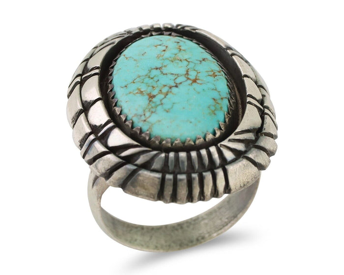 Navajo Ring 925 Silver Spiderweb Turquoise Native American Artist C.80's