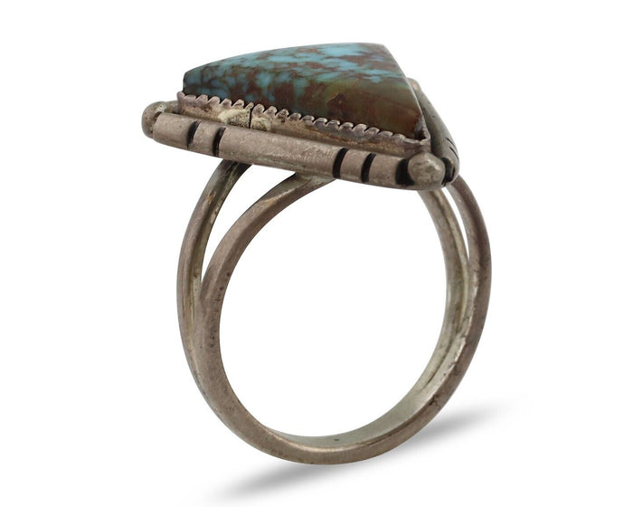 Navajo Ring 925 Silver Spiderweb Turquoise Native American Artist C.80's