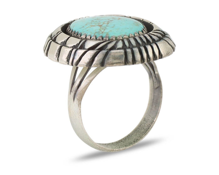 Navajo Ring 925 Silver Spiderweb Turquoise Native American Artist C.80's