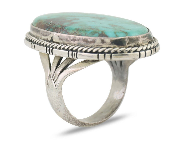 Navajo Ring 925 Silver Spiderweb Turquoise Native American Artist C.80's