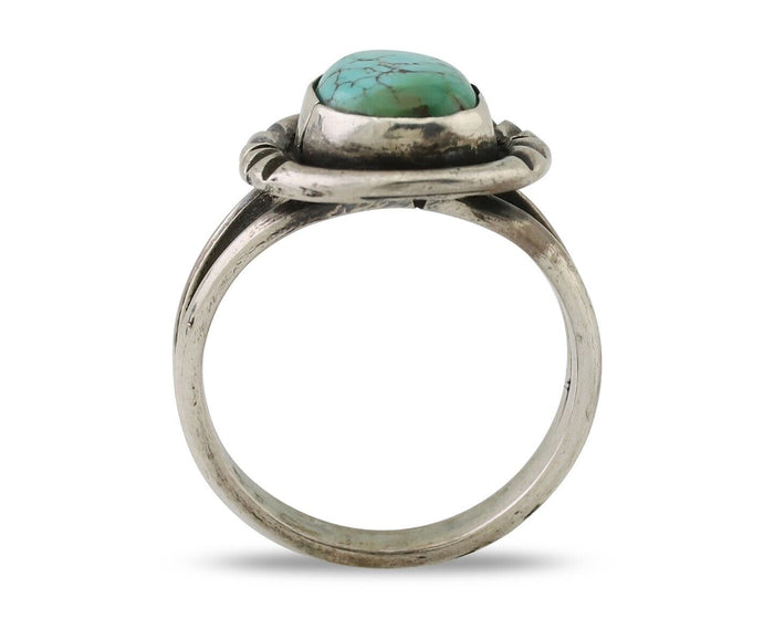 Navajo Ring 925 Silver Spiderweb Turquoise Native American Artist C.80's
