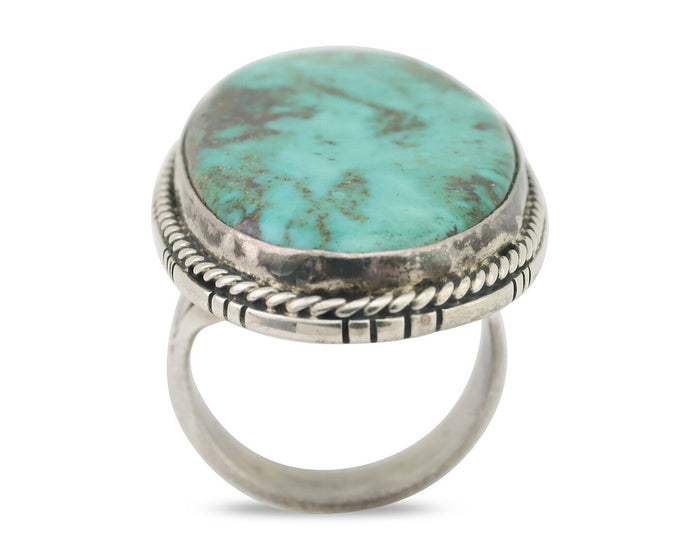Navajo Ring 925 Silver Spiderweb Turquoise Native American Artist C.80's