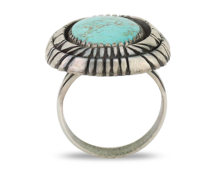 Navajo Ring 925 Silver Spiderweb Turquoise Native American Artist C.80's