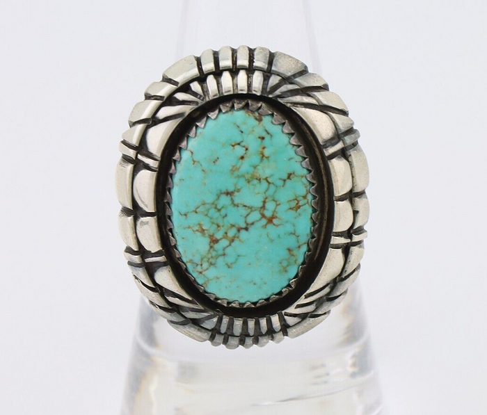 Navajo Ring 925 Silver Spiderweb Turquoise Native American Artist C.80's