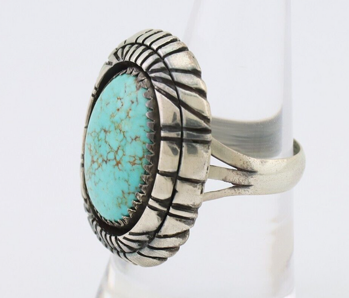 Navajo Ring 925 Silver Spiderweb Turquoise Native American Artist C.80's
