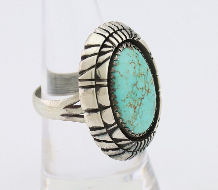 Navajo Ring 925 Silver Spiderweb Turquoise Native American Artist C.80's