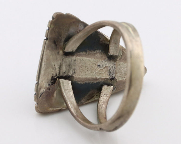 Navajo Ring 925 Silver Spiderweb Turquoise Native American Artist C.80's