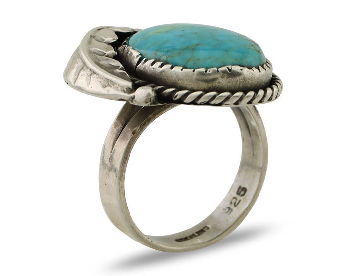 Navajo Ring 925 Silver Spiderweb Turquoise Native Artist C.80's