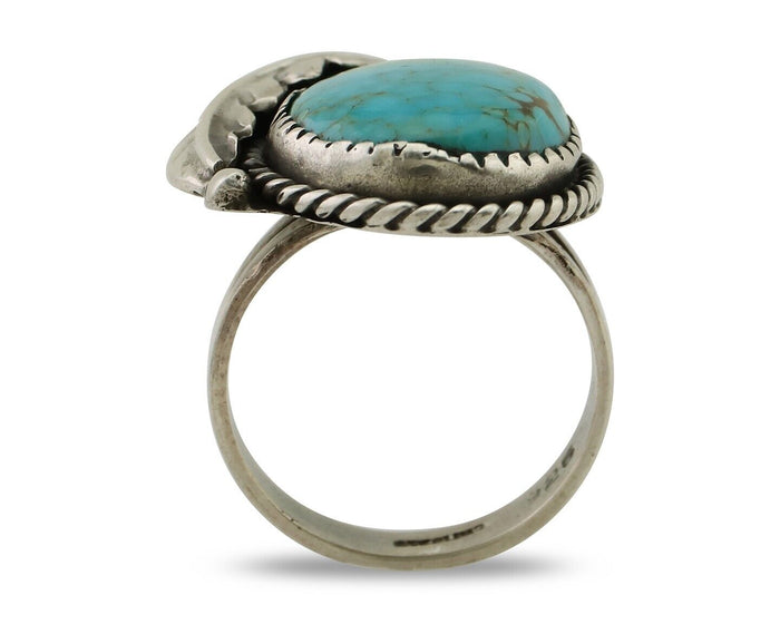Navajo Ring 925 Silver Spiderweb Turquoise Native Artist C.80's
