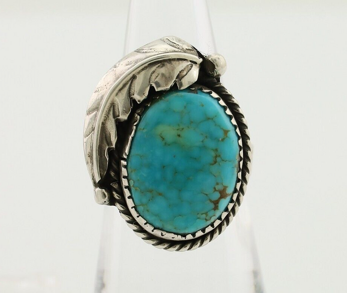 Navajo Ring 925 Silver Spiderweb Turquoise Native Artist C.80's