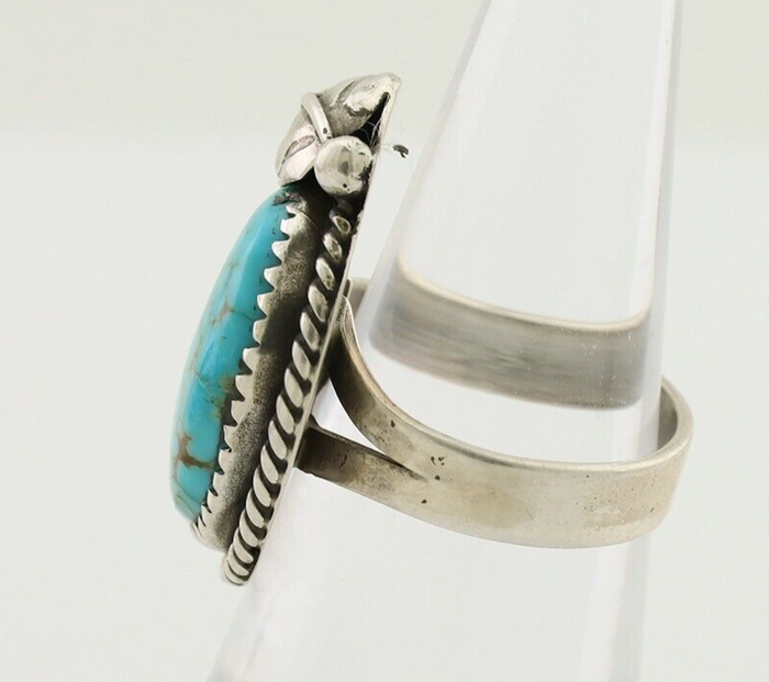 Navajo Ring 925 Silver Spiderweb Turquoise Native Artist C.80's