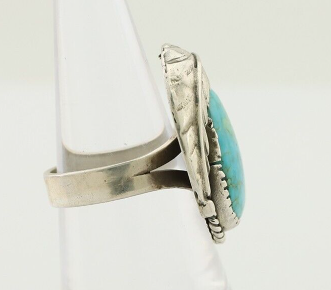 Navajo Ring 925 Silver Spiderweb Turquoise Native Artist C.80's
