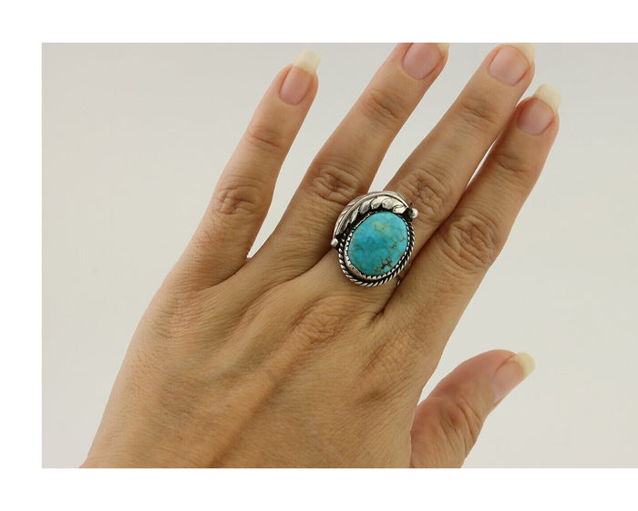 Navajo Ring 925 Silver Spiderweb Turquoise Native Artist C.80's