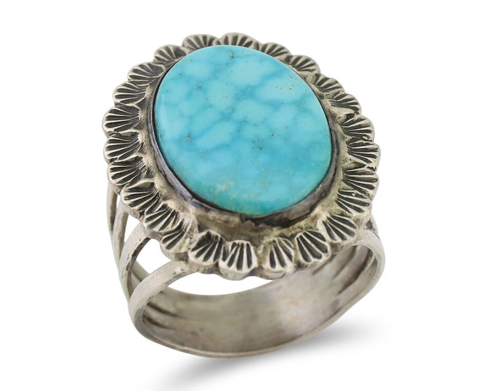 Navajo Ring 925 Silver Spiderweb Turquoise Signed Allison Lee C.80's
