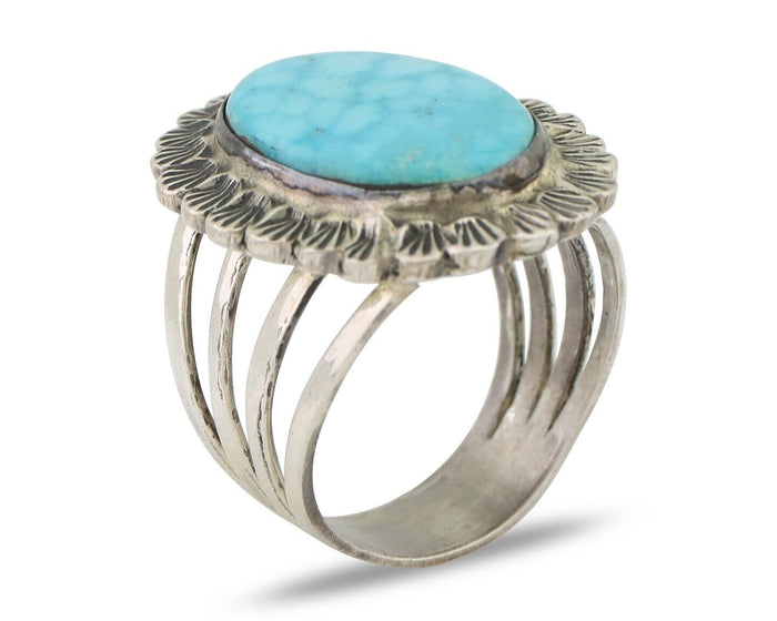 Navajo Ring 925 Silver Spiderweb Turquoise Signed Allison Lee C.80's