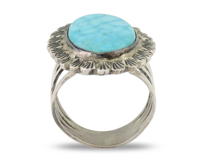 Navajo Ring 925 Silver Spiderweb Turquoise Signed Allison Lee C.80's