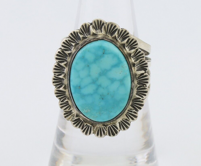 Navajo Ring 925 Silver Spiderweb Turquoise Signed Allison Lee C.80's