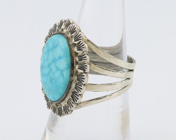 Navajo Ring 925 Silver Spiderweb Turquoise Signed Allison Lee C.80's
