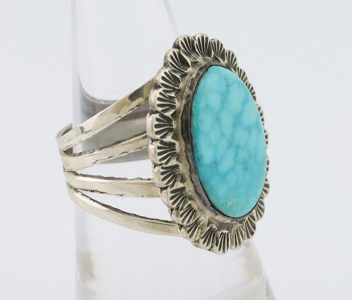 Navajo Ring 925 Silver Spiderweb Turquoise Signed Allison Lee C.80's