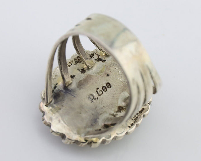 Navajo Ring 925 Silver Spiderweb Turquoise Signed Allison Lee C.80's
