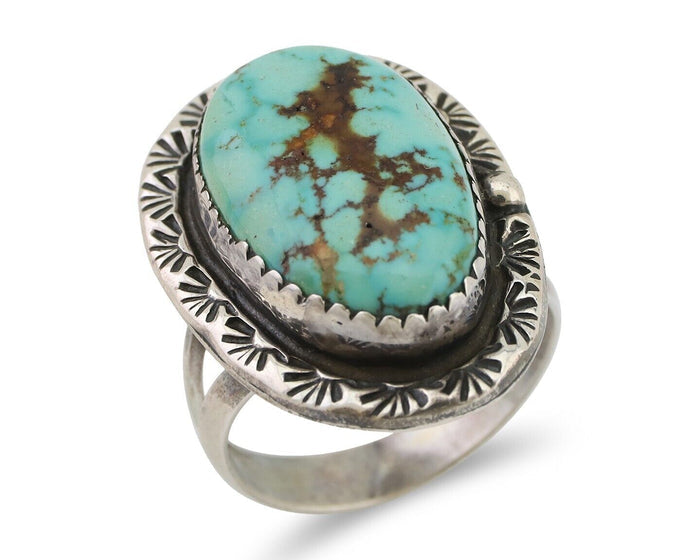 Navajo Ring 925 Silver Spiderweb Turquoise Signed DDIE C.80's