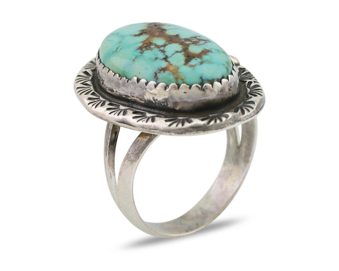 Navajo Ring 925 Silver Spiderweb Turquoise Signed DDIE C.80's