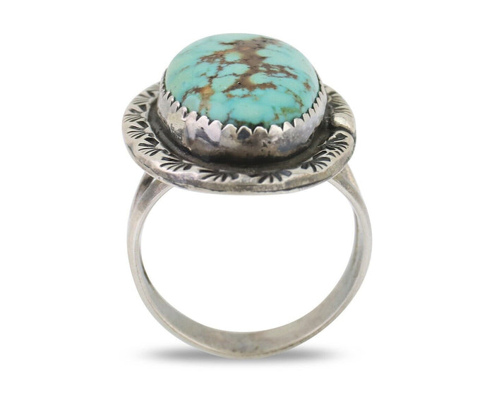 Navajo Ring 925 Silver Spiderweb Turquoise Signed DDIE C.80's