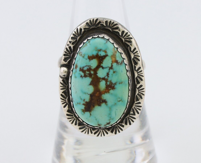 Navajo Ring 925 Silver Spiderweb Turquoise Signed DDIE C.80's