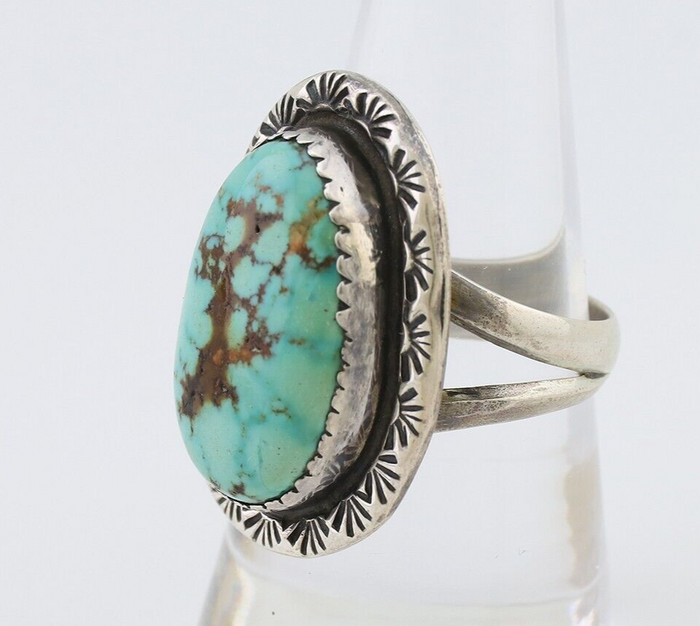 Navajo Ring 925 Silver Spiderweb Turquoise Signed DDIE C.80's