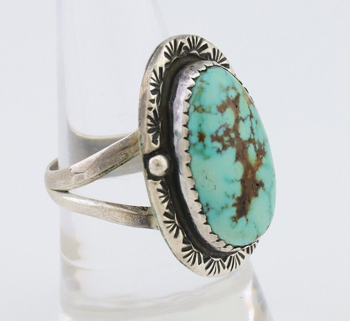 Navajo Ring 925 Silver Spiderweb Turquoise Signed DDIE C.80's