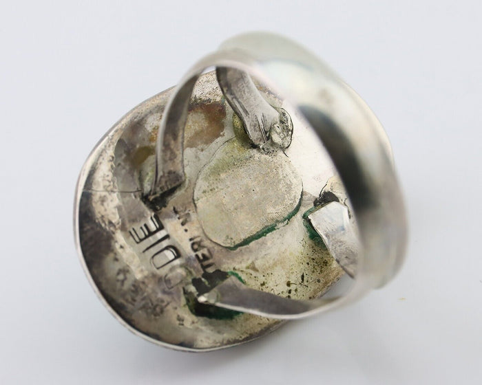 Navajo Ring 925 Silver Spiderweb Turquoise Signed DDIE C.80's