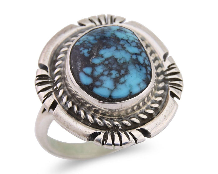 Navajo Ring 925 Silver Spiderweb Turquoise Signed Jon McCray C.80's