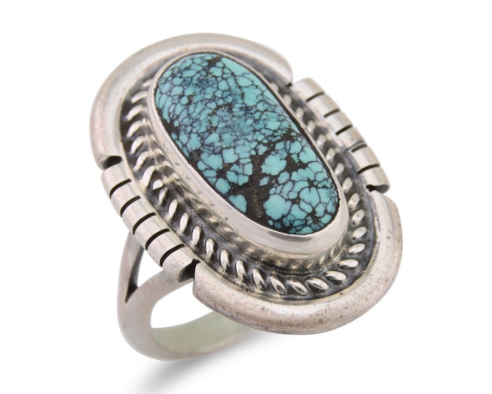 Navajo Ring 925 Silver Spiderweb Turquoise Signed Jon McCray C.80's