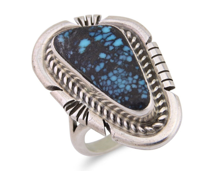 Navajo Ring 925 Silver Spiderweb Turquoise Signed Jon McCray C.80's