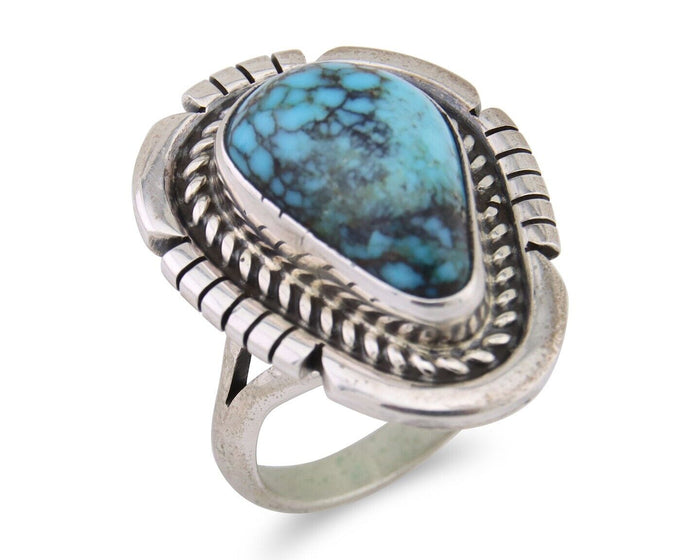 Navajo Ring 925 Silver Spiderweb Turquoise Signed Jon McCray C.80's