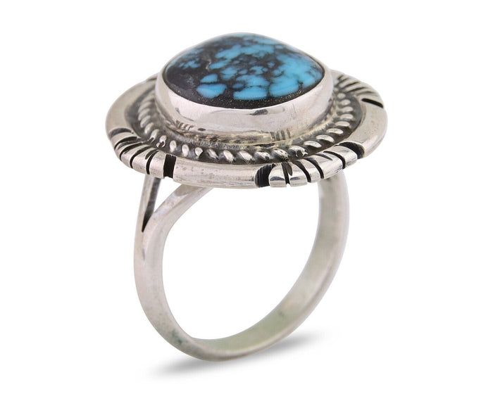 Navajo Ring 925 Silver Spiderweb Turquoise Signed Jon McCray C.80's