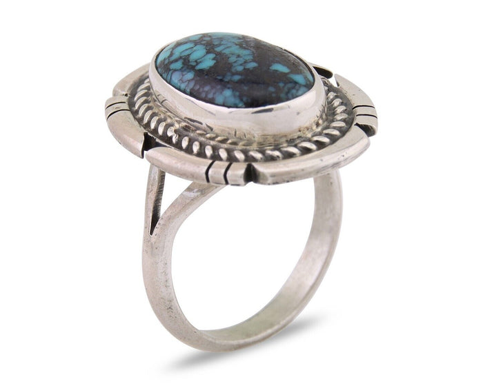 Navajo Ring 925 Silver Spiderweb Turquoise Signed Jon McCray C.80's
