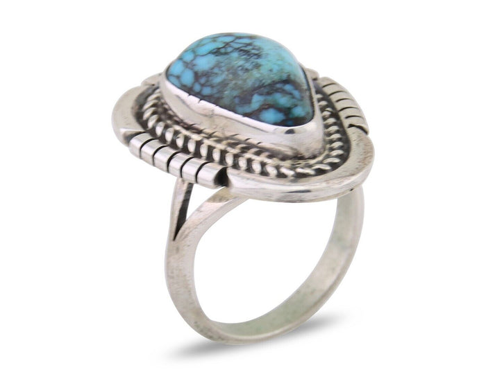 Navajo Ring 925 Silver Spiderweb Turquoise Signed Jon McCray C.80's