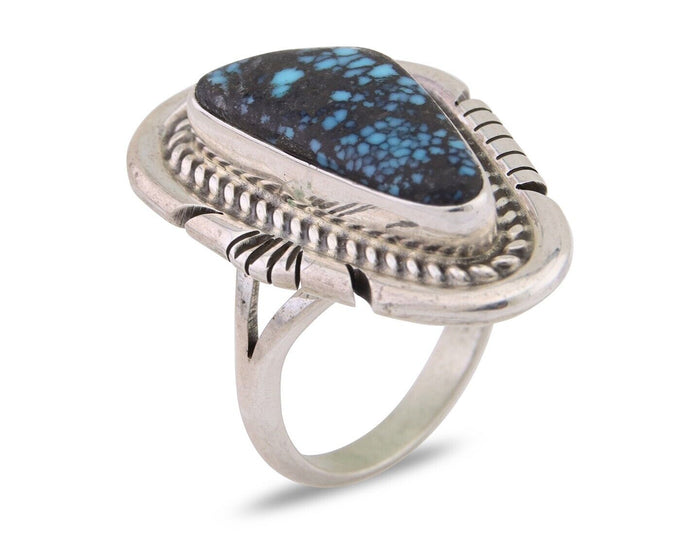 Navajo Ring 925 Silver Spiderweb Turquoise Signed Jon McCray C.80's