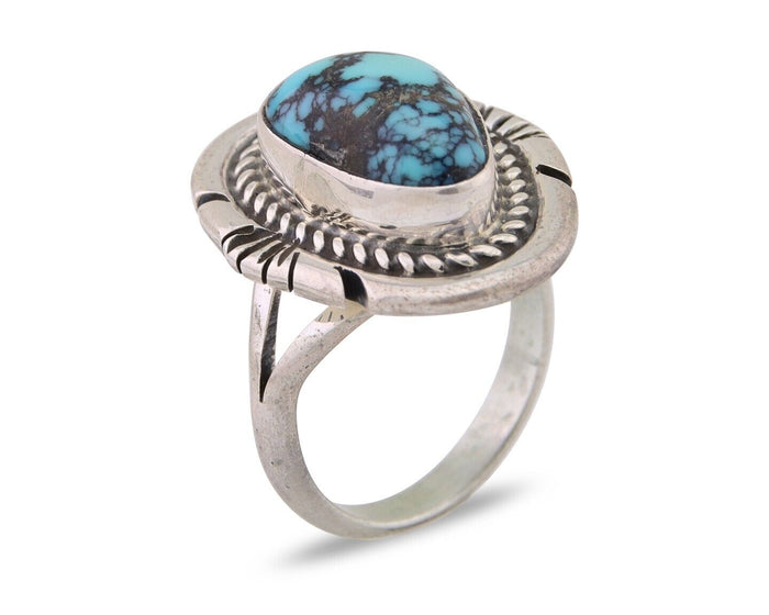 Navajo Ring 925 Silver Spiderweb Turquoise Signed Jon McCray C.80's