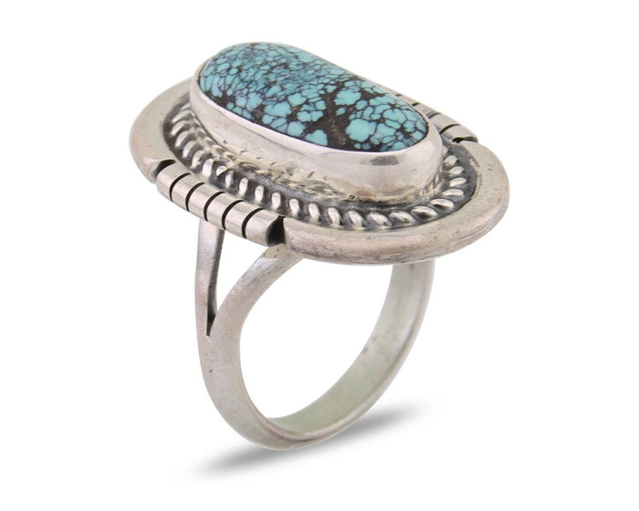 Navajo Ring 925 Silver Spiderweb Turquoise Signed Jon McCray C.80's