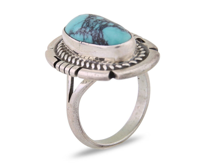 Navajo Ring 925 Silver Spiderweb Turquoise Signed Jon McCray C.80's