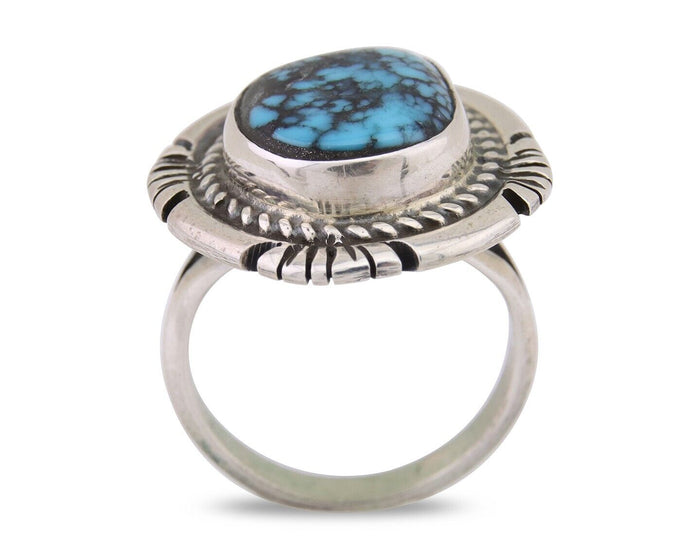 Navajo Ring 925 Silver Spiderweb Turquoise Signed Jon McCray C.80's