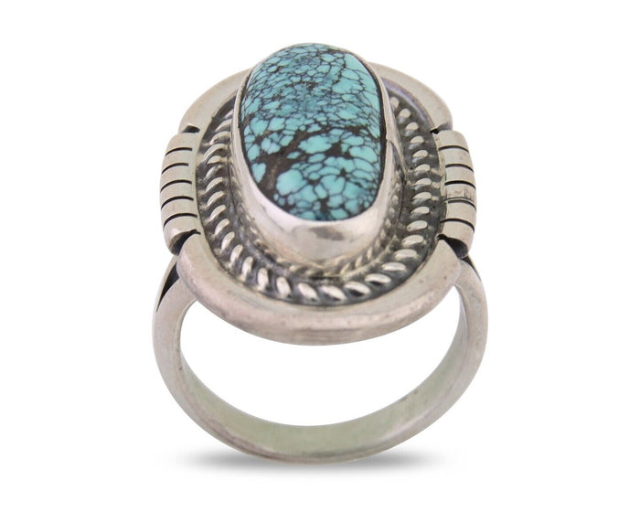 Navajo Ring 925 Silver Spiderweb Turquoise Signed Jon McCray C.80's
