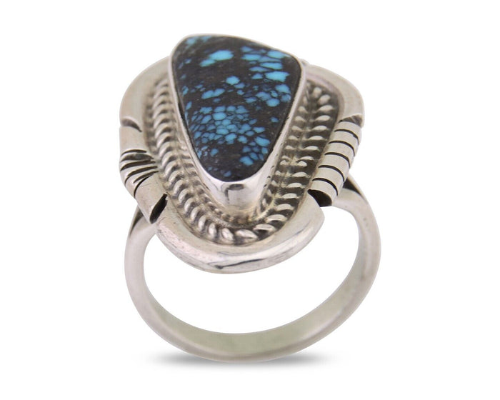 Navajo Ring 925 Silver Spiderweb Turquoise Signed Jon McCray C.80's